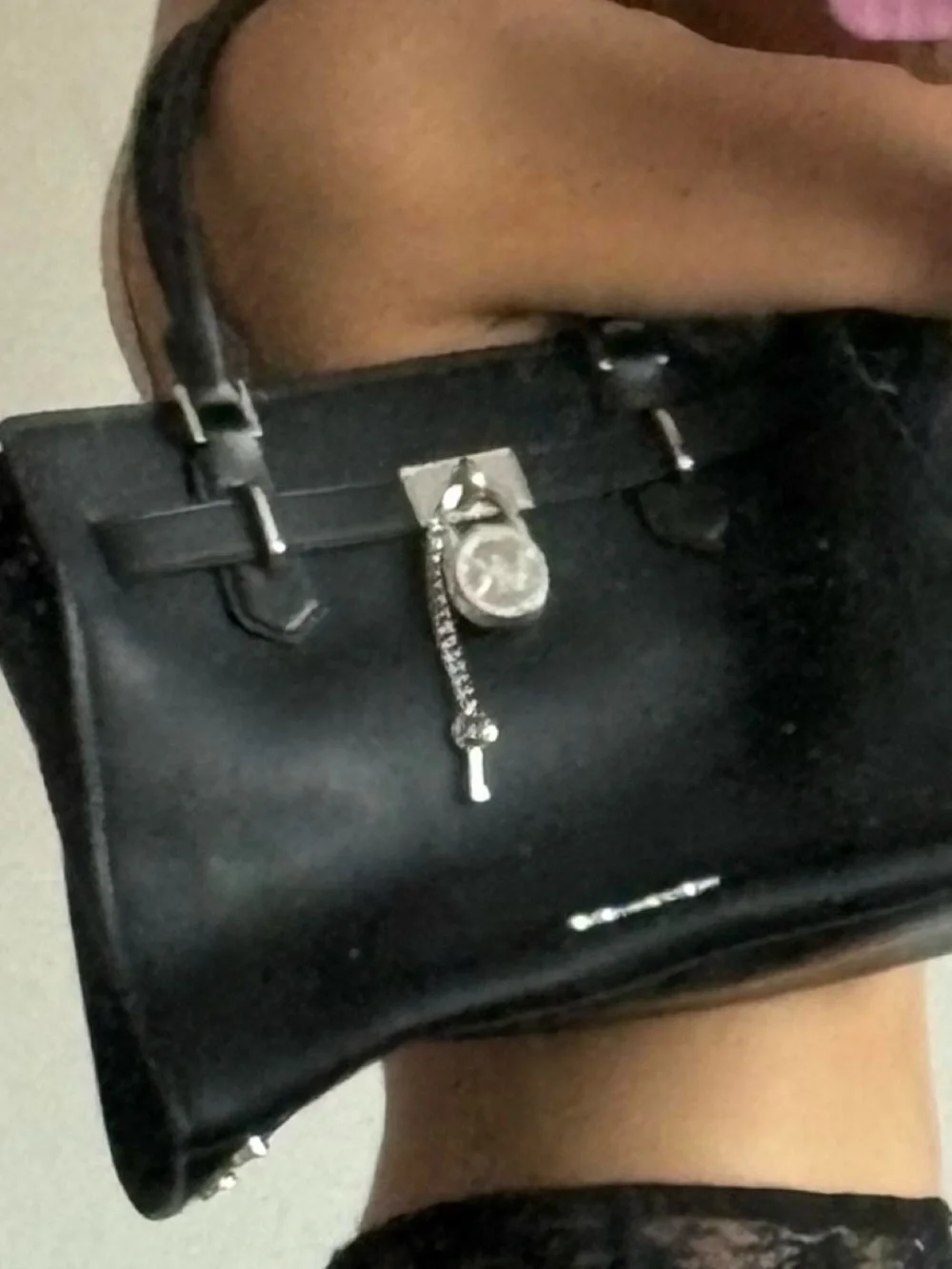 Michael Kors Black Leather Satchel with Signature Charm